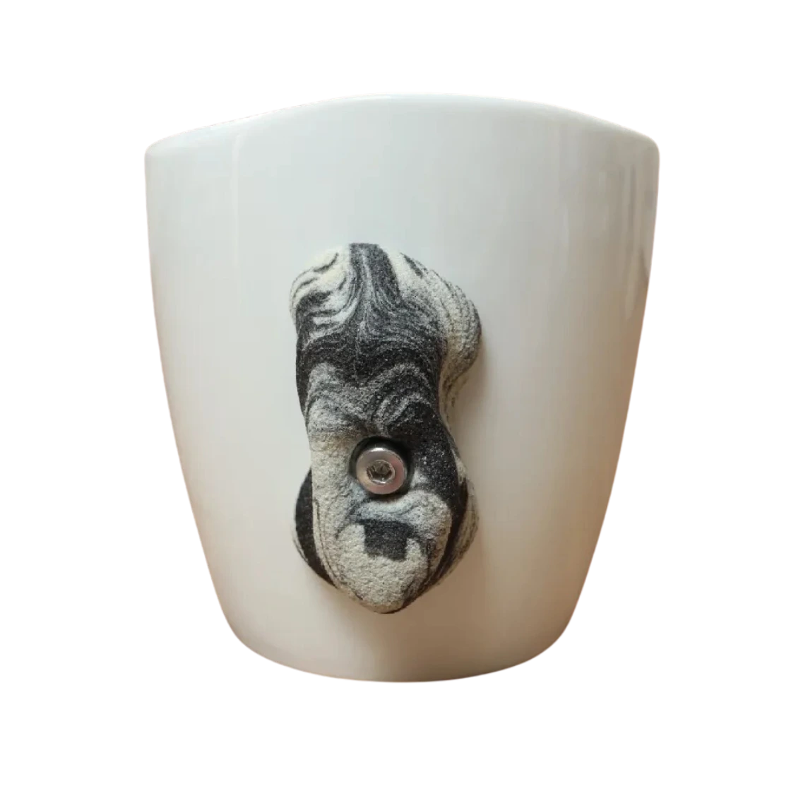 close up of rock climbing mug black handle