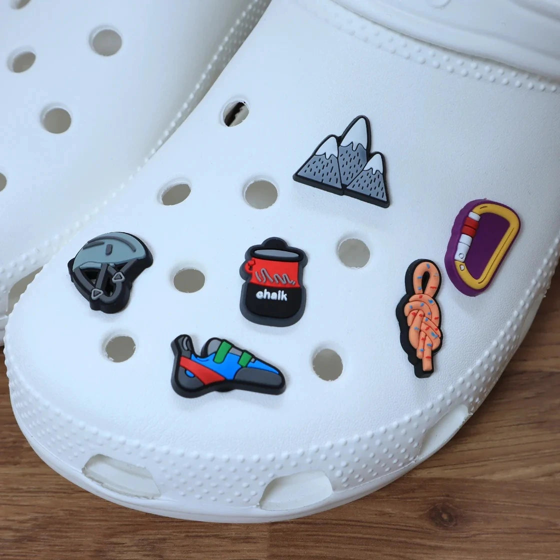 close up of rock climbing shoe charms 6 pcs