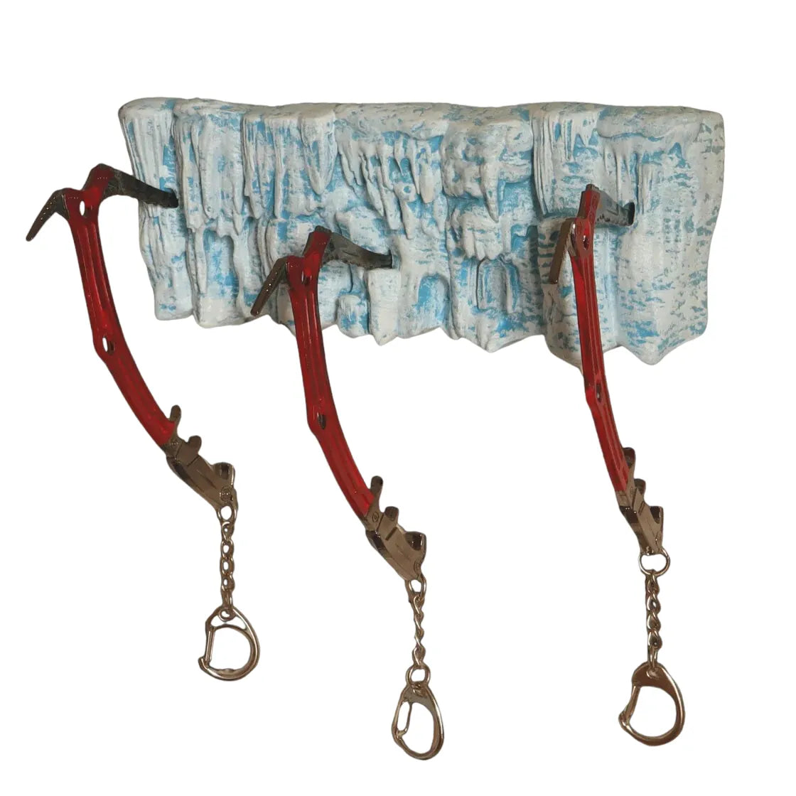 rustic ice rock key holder on wooden table