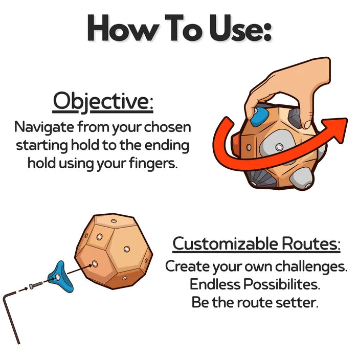 How to use: climb from the start hold to the end hold with your fingers, then move the holds to build your own routes