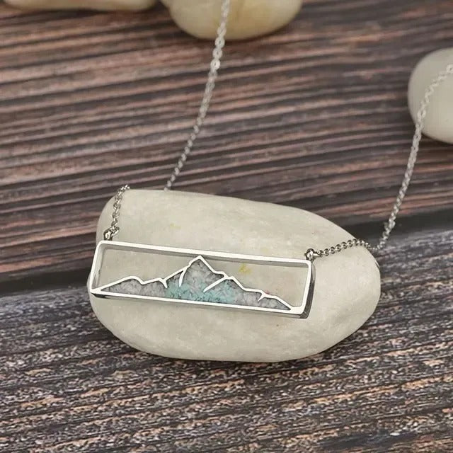 boho style mountain necklace with turquoise and white howlite