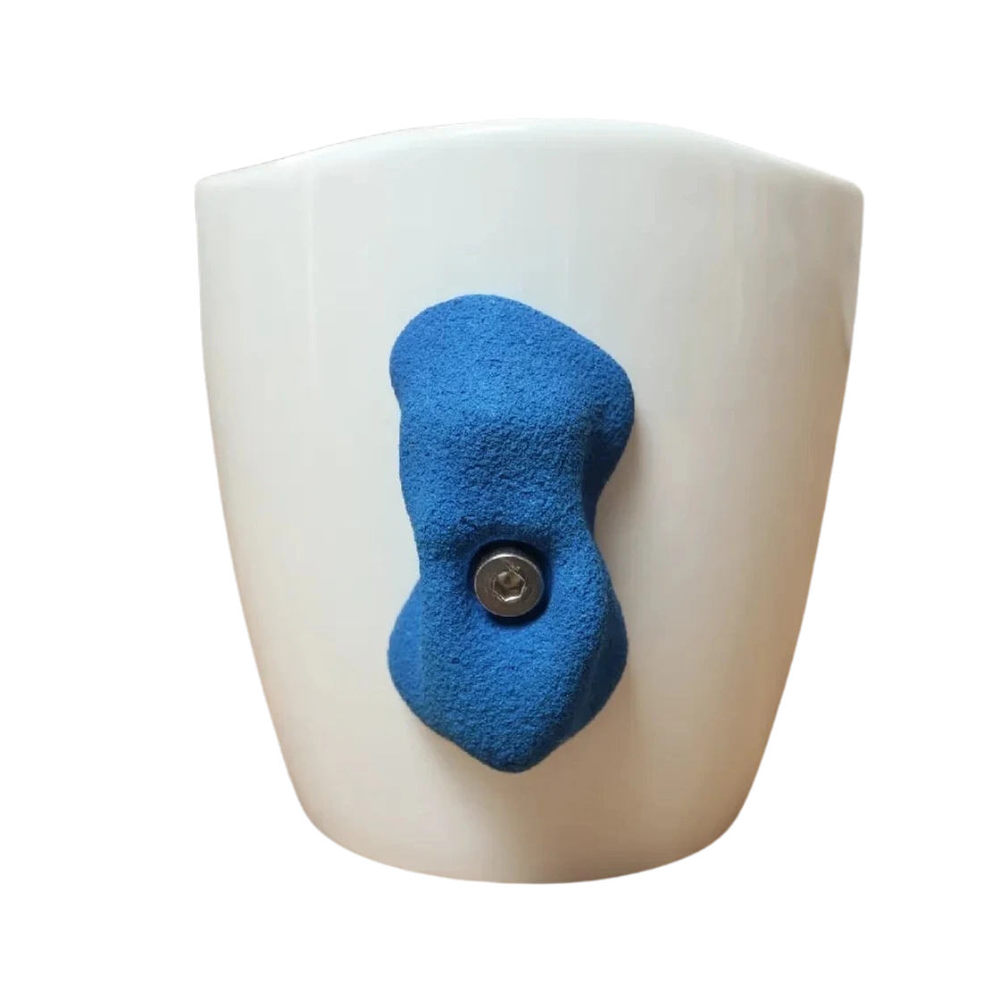 close up of rock climbing mug blue handle