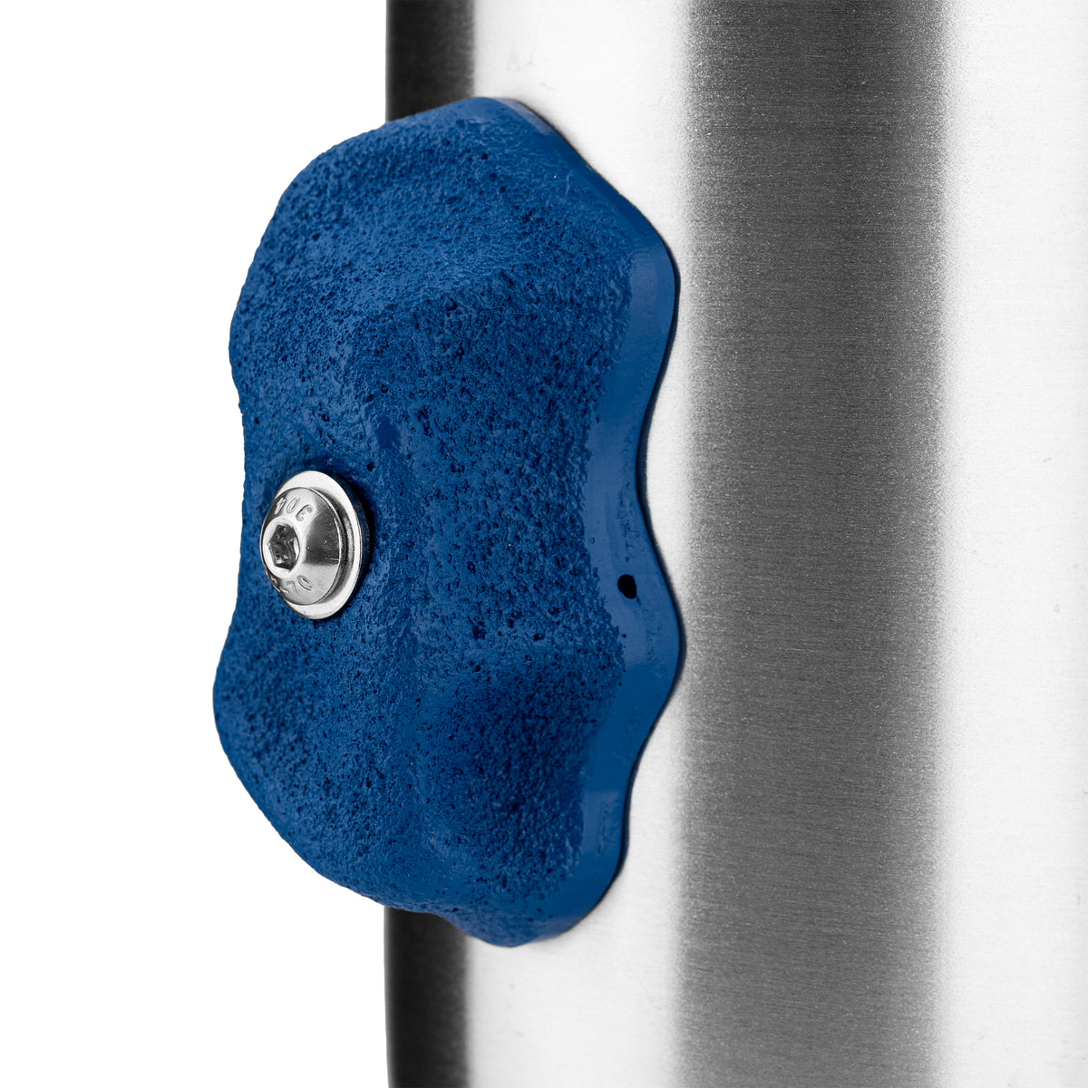 Close-up of the textured blue hold and bolt detail