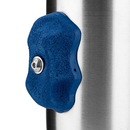 Close-up of the textured blue hold and bolt detail
