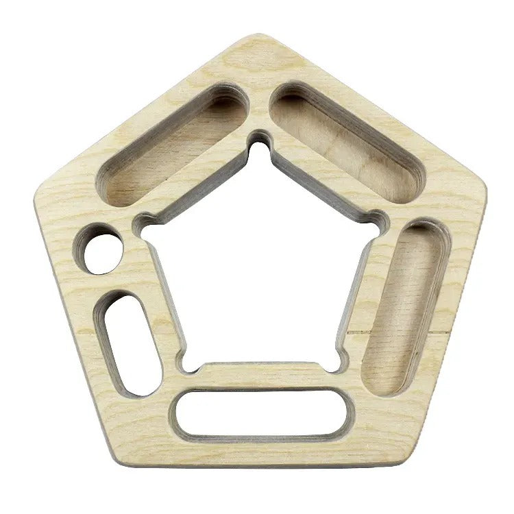 pentagonpro portable wooden hangboard next to climbing gea