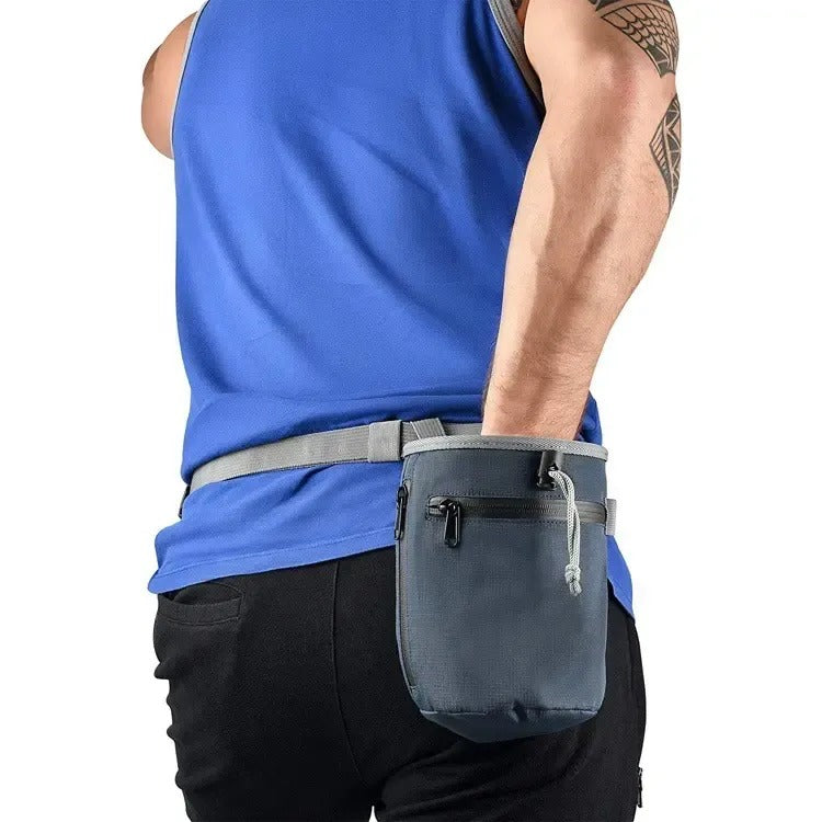 professional chalk bag on climbing harness