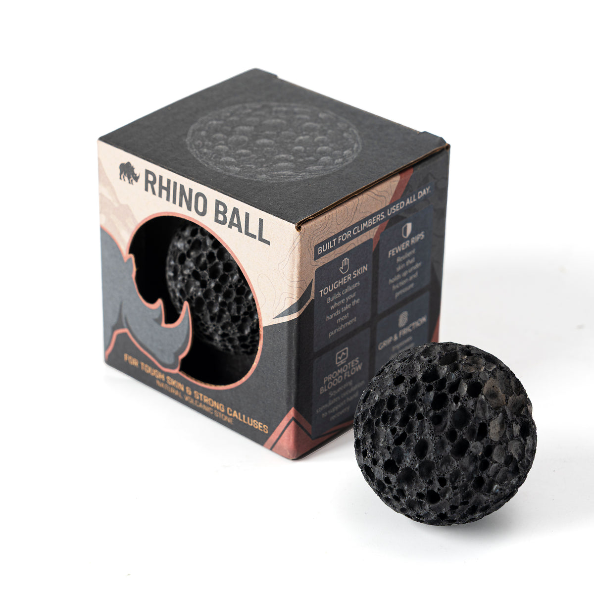 RHINO BALL beside its box showing the front and side packaging