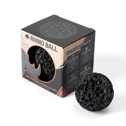 RHINO BALL beside its box showing the front and side packaging