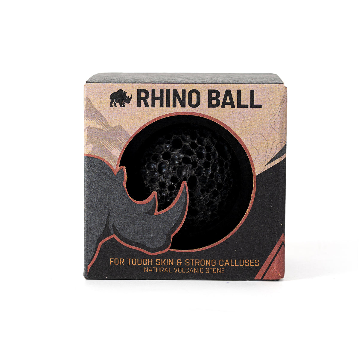 Front view of RHINO BALL packaging with the ball visible through the cutout