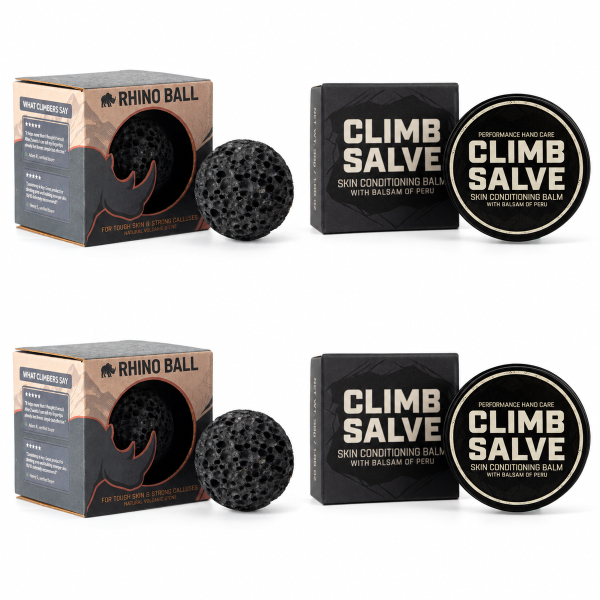 2 Rhino Balls and 2 Climb Salves — boxes included