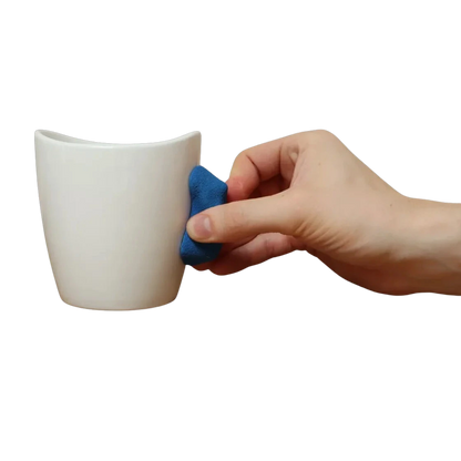 rock climbing mug on table with blue handle shop