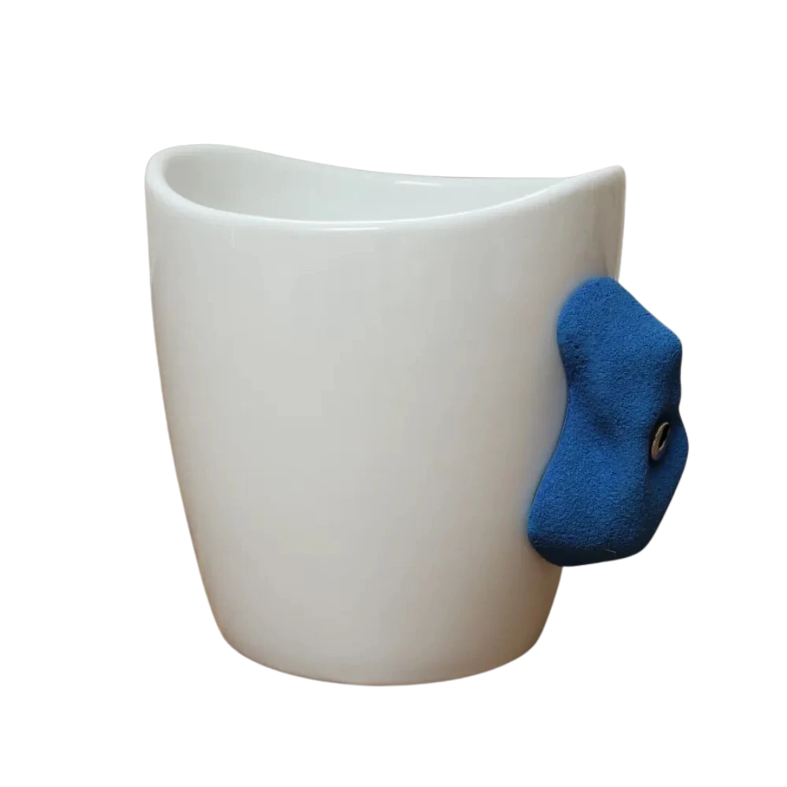rock climbing mug with blue handle