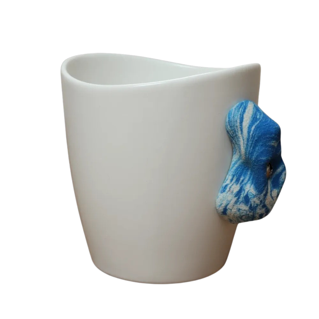 rock climbing mug with blue white handle