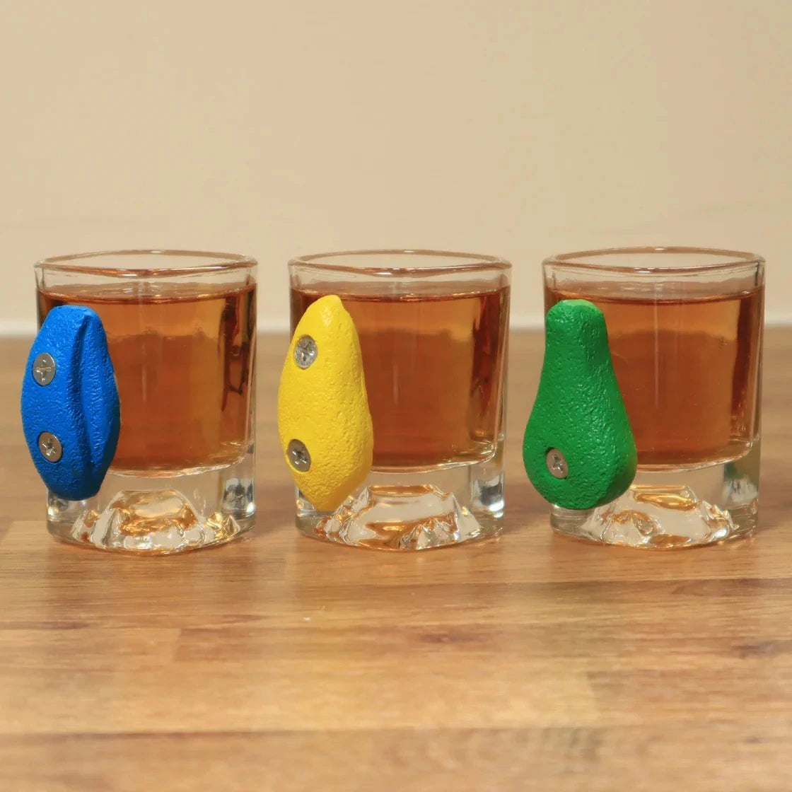 side view of climbing shot glasses buy now