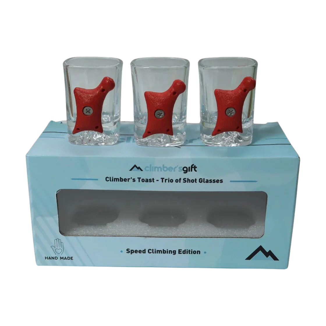 speed climbing shot glasses on table
