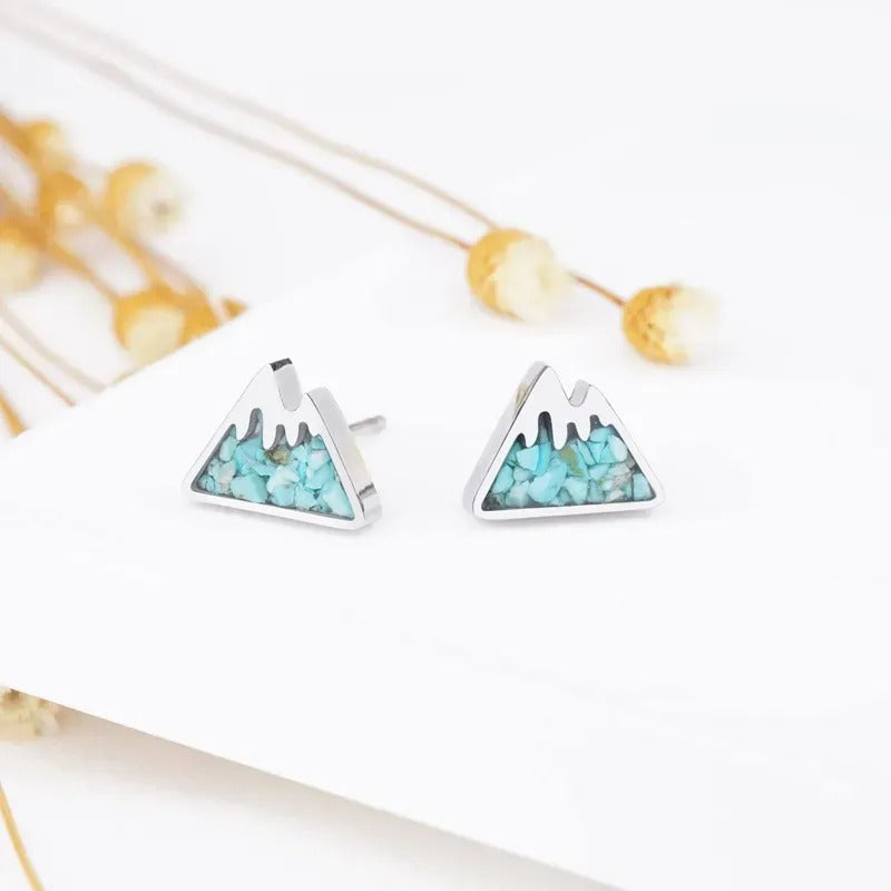 turquoise howlite mountain stud earrings in jewelry box