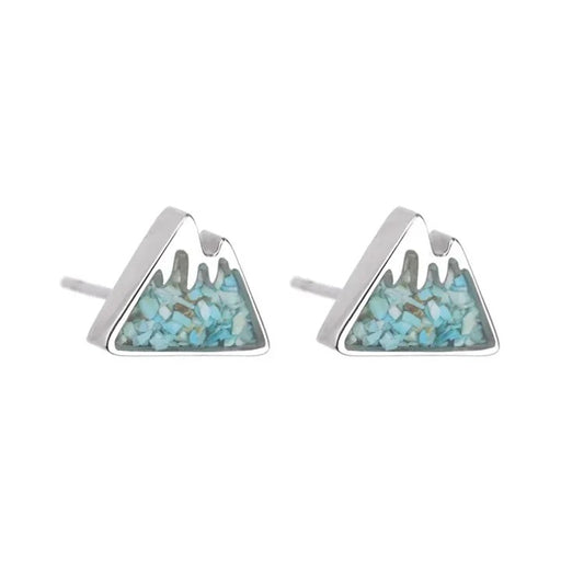 turquoise howlite mountain stud earrings on  model
